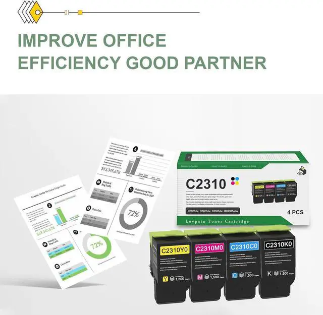 Alt view image 6 of 6 - Ennovor C2310K0 C2310C0 C2310M0 C2310Y0 Toner Cartridge Set (4Pack, BK/C/M/Y) - Replacement for Lexmark C2310 Toner Cartridge C2325dw, C2425dw, C2535dw, MC2325adw, MC2425adw Printer