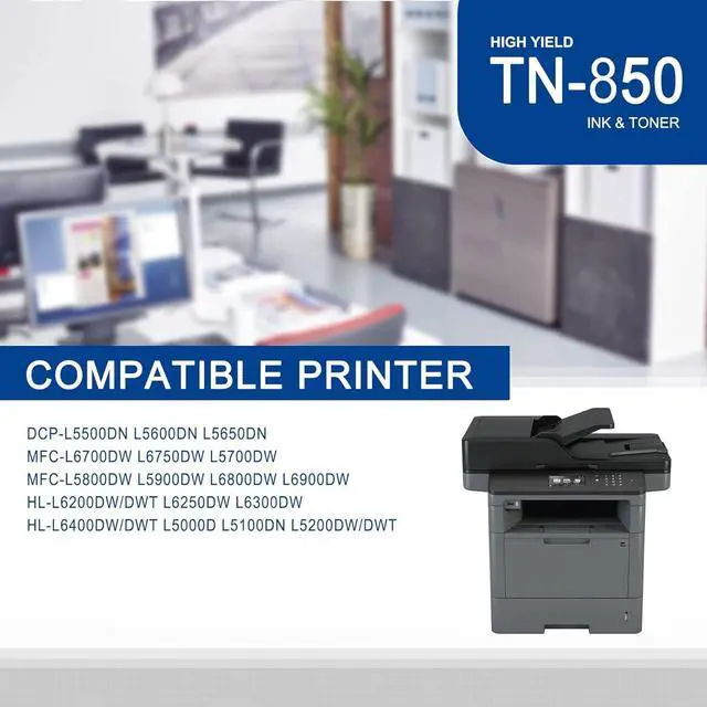 Alt view image 2 of 7 - 1 Pack TN850 TN-850 High Yield Black Toner Cartridge Compatible TN850 Replacement for Brother DCP-L5500DN L5600DN MFC-L6700DW L6750DW L5700DW L5800DW L5900DW L6800DW HL-L6200DW/DWT L6250DW Printer