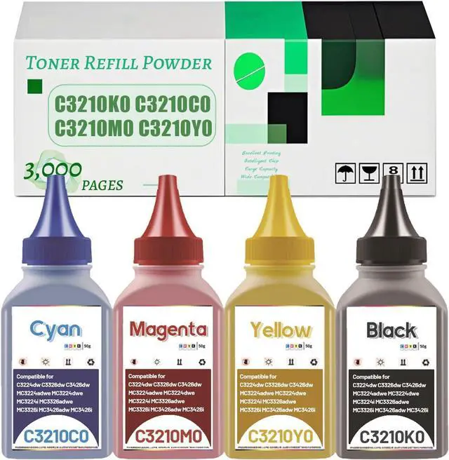 Main image of Ennovor Refill Toner Powder Replacement for Lexmark C3224dw C3326dw C3426dw MC3224i MC3326i MC3426i Printer, Compatible for C3210K0 C3210C0 C3210M0 C3210Y0 Toner Cartridge (4 Colors)