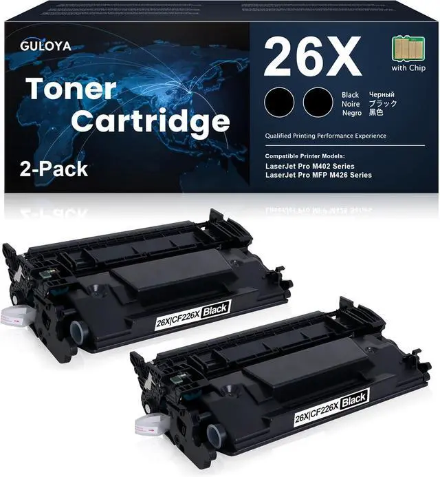 Main image of CF226XD 26X Black High Yield Toner Cartridge with Chip 2-Pack, 26X Toner Replacement for HP 26X Toner 26A CF226A Compatible with Laser Pro M402-M403 Series; MFP M426-M427, M426f-M427f Series Printer