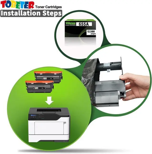 Alt view image 4 of 7 - ToBeter 2-Pack High Yield 655A CF450A Black Toner (12,500 Pages) Compatible with HP Color Enterprise M652 M653 M681 M682 Series Printers, M652dn, M653dn, M681dh, M682z Tonerfor HP 655A CF450A Toner