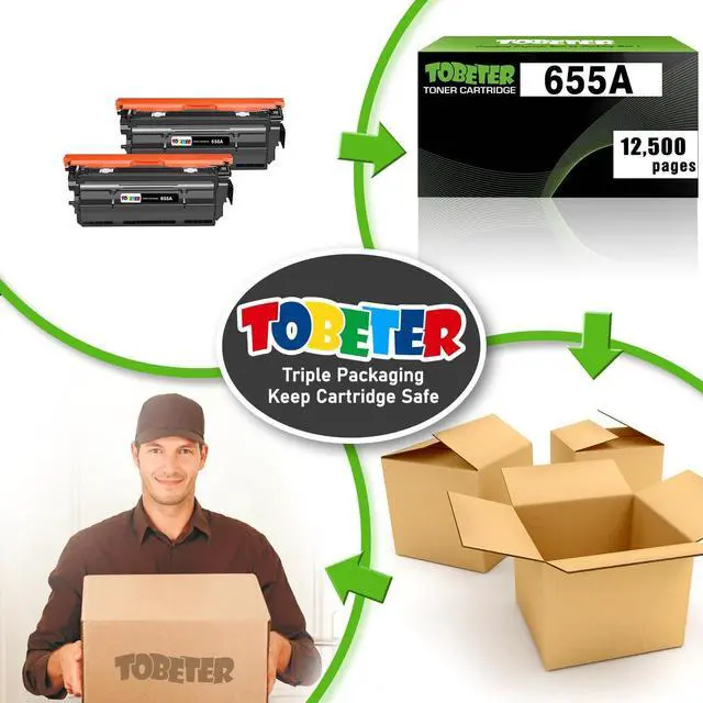 Alt view image 5 of 7 - ToBeter 2-Pack High Yield 655A CF450A Black Toner (12,500 Pages) Compatible with HP Color Enterprise M652 M653 M681 M682 Series Printers, M652dn, M653dn, M681dh, M682z Tonerfor HP 655A CF450A Toner