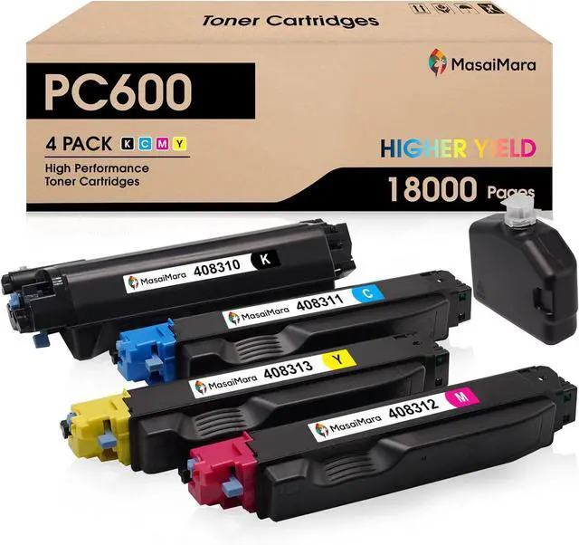 Main image of Ennovor MasaiMara PC600 P C600 408310 408311 408312 408313 High-Yield Toner Cartridge for Ricoh PC600 P C600 Printer (18,000 Pages per Black, 12,000 Pages per Color, 4 Pack)