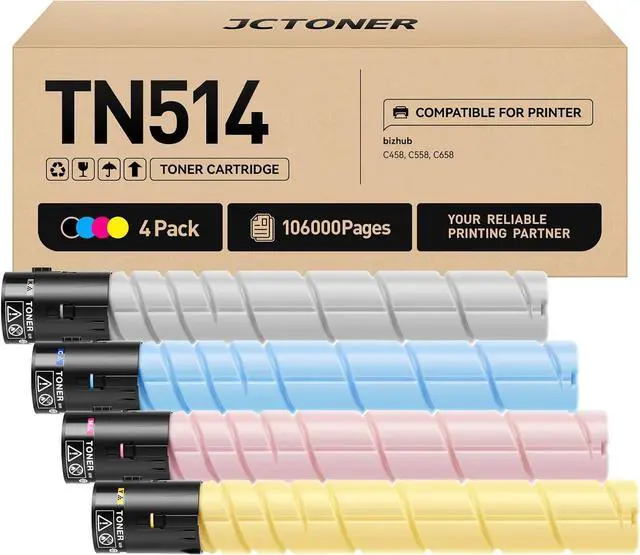 Main image of TN514 Toner Cartridge 4 Pack High Yield Compatible Replacement for Konica Minolta TN-514 TN514K TN514C TN514M TN514Y A9E8130 A9E8230 A9E8330 A9E8430 Bizhub C458 C558 C658 Printer ink Color Black copy