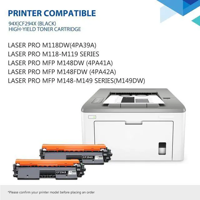 Alt view image 2 of 7 - 94X High-yield Black Toner Cartridge CF294X 2-Pack with Chip Remanufactured Replacement for HP 94X CF294X 94A CF294A Compatible with Laser Pro M118, M118dw, M148, M148dw, M148fdw, M149fdw Printer