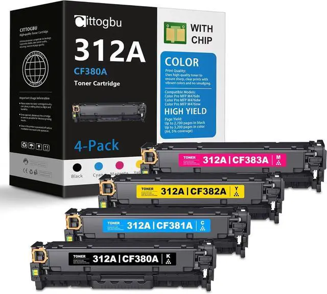 Main image of Ennovor 312A Toner Cartridges 4-Pack (BK/C/Y/M) Replacement for HP 312A Toner & 312A Ink, Compatible with Pro MFP M476dn, M476dw, M476nw Series Printer (CF380A, CF381A, CF382A, CF383A)