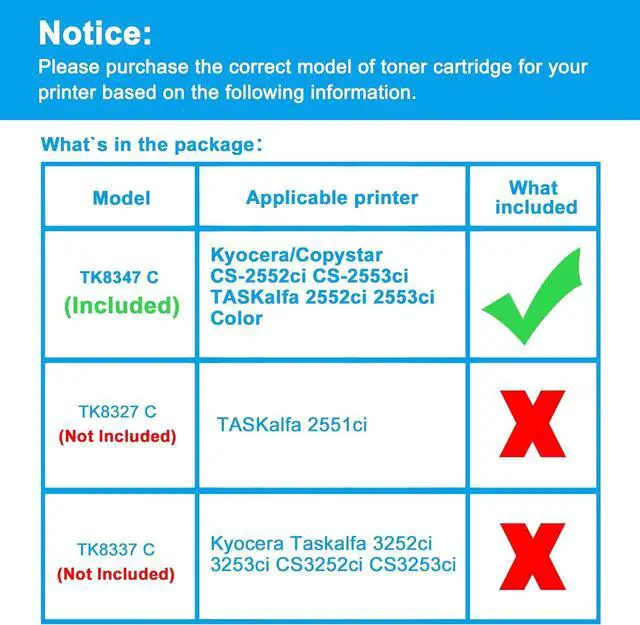 Alt view image 2 of 6 - Ennovor LCL TK8347 TK-8347 TK8349 TK-8349 Cyan Toner Cartridge Replacement for Kyocera TK8347C TK-8347C for Kyocera Copystar CS-2552ci CS-2553ci TASKalfa 2552ci 2553ci Color Printer (1-Pack)