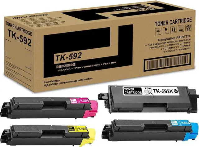 Main image of pgisoxt 4 Pack TK-592K TK-592C TK-592M TK-592Y BK/C/M/Y Toner Cartridge High Yield Compatible TK-592 TK592 Replacement for Kyocera Ecosys M6026cidn M6526cdn P6026cdn FS-C2026MFP FS-C2126MFP Printer