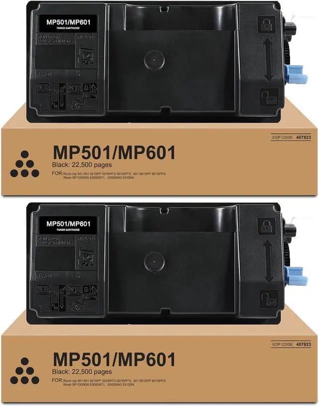 Main image of Ennovor MP601 MP501 High Yield Black Toner Cartridge 2 Pack, 407823 Compatible with Ricoh MP 501 601 SP 5300 5310 Printer | 25,500 Pages