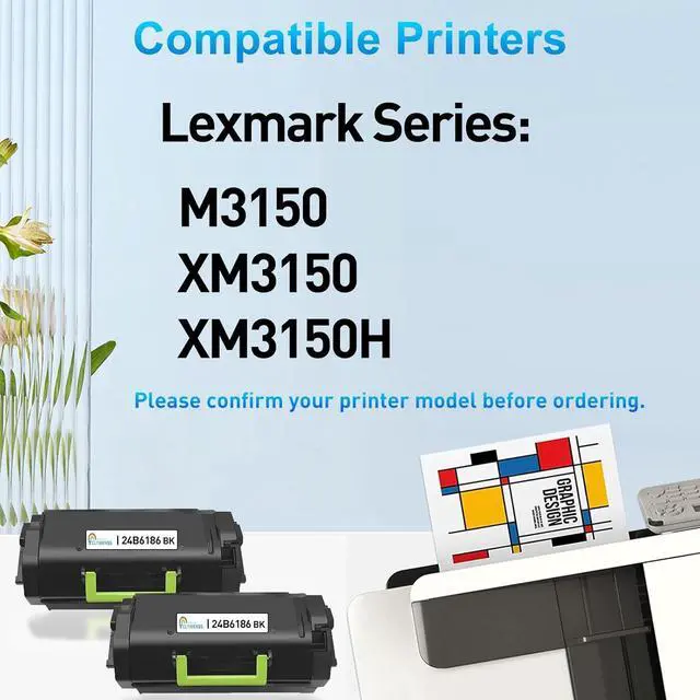 Alt view image 2 of 7 - Ennovor 24B6186 High Yield Toner Cartridge Replacement for Lexmark 24B6186 Black for Lexmark M3150 XM3150 XM3150H Printer (2-Pack)