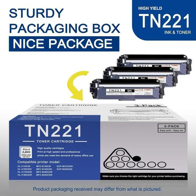 Alt view image 5 of 6 - Ennovor 3 Pack TN221 Black Toner Cartridge High Yield Compatible TN221 Replacement for Brother HL-3140CW 3150CDN 3170CDW MFC-9130CW 9140CDN 9340CDW DCP-9015CDW 9020CDN Printer