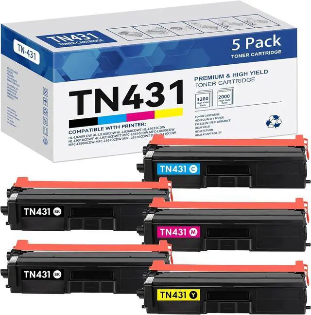 Main image of TN-431 TN431 Toner Cartridge Replacement for Brother TN431BK, TN431C, TN431M, TN431Y Toner Cartridge MFC-L8900CDW MFC-L8610CDW MFC-L9570CDW HL-L8360CDW HL-L8260CDW Printer( TN431 2BK/C/M/Y, 5-Pack)