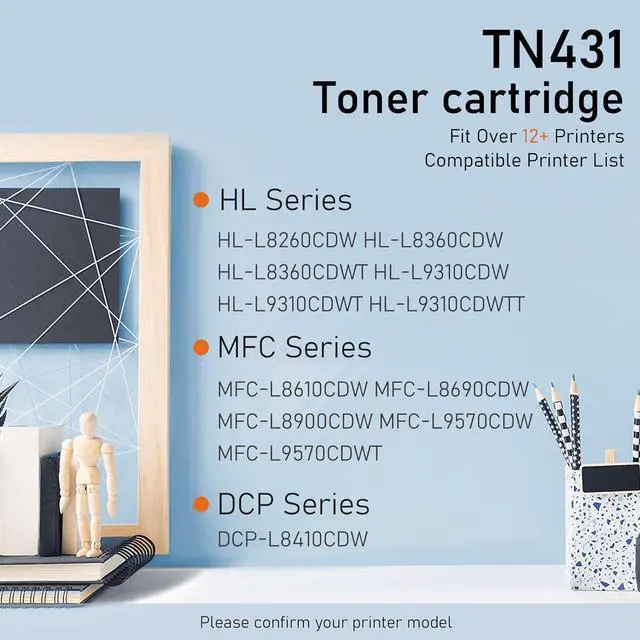 Alt view image 2 of 7 - TN-431 TN431 Toner Cartridge Replacement for Brother TN431BK, TN431C, TN431M, TN431Y Toner Cartridge MFC-L8900CDW MFC-L8610CDW MFC-L9570CDW HL-L8360CDW HL-L8260CDW Printer( TN431 2BK/C/M/Y, 5-Pack)