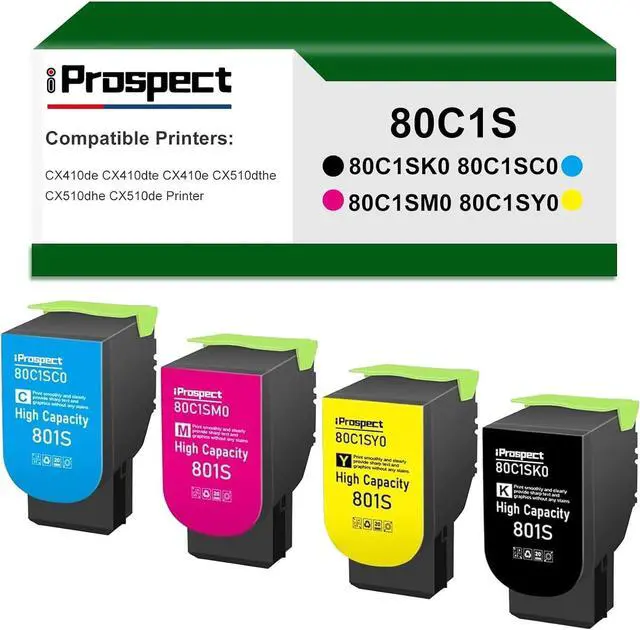 Main image of Ennovor 801S Toner Cartridge, 4 Pack Compatible for Lexmark 80C1SK0 80C1SC0 80C1SM0 80C1SY0 Replacement for CX310n CX310dn CX410de CX410dte CX410e CX510de CX510dthe CX510dhe Printers,
