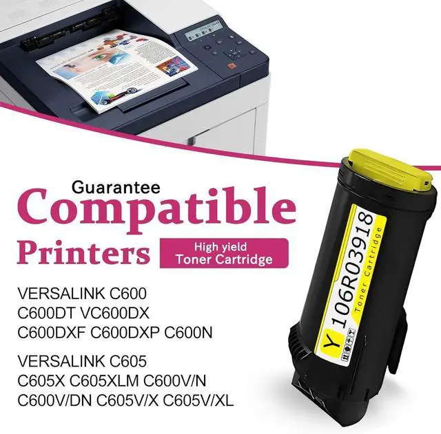 Alt view image 2 of 6 - 1 Pack Pack C600 C605 106R03918 Yellow Toner Cartridge 106R03918 with chip Extra High Yield 17,500 Pages Compatible Xerox VersaLink C600 C600DT C600DX C600DXF C600DXP C600N C605 C605X C605XLM Printer