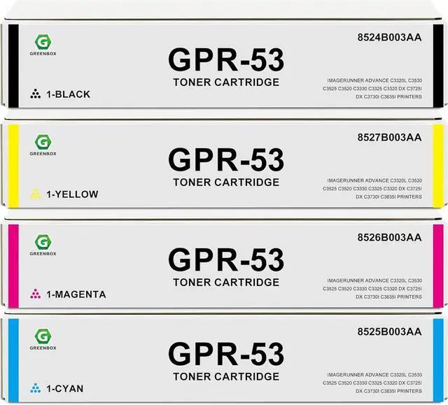 Main image of GREENBOX Remanufactured GPR-53 Toner Cartridge Replacement for Canon GPR53 8527B003AA 8525B003AA 8526B003AA 8524B003AA for ImageRUNNER Advance C3320L C3530 C3525 C3330 C3325 DX C3725i DX Printers