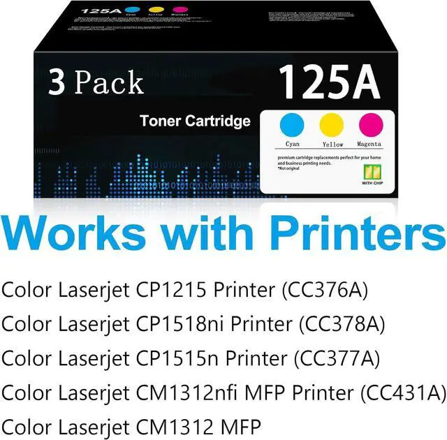 Alt view image 2 of 6 - Ennovor 125A Cyan Yellow Magenta 3-Pack Cartridges Replacement for HP 125A Toner Cartridge Laserjet CP1518ni CP1515n CP1215 CM1312nfi CM1312 MFP Printer ( CB541A CB543A CB542A)