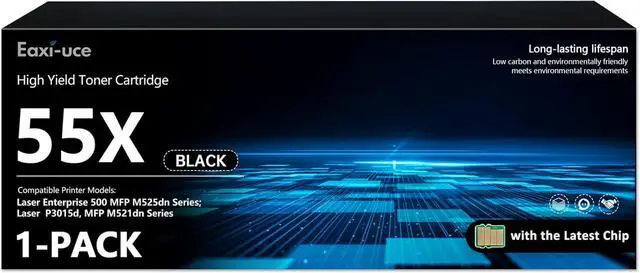 Main image of (with Chip) 55X Black High Yield Toner Cartridge CE255X 1-Pack: 55X Toner Cartridge Replacement for HP 55X Toner 55A CE255A for Enterprise 500 MFP M525, Enterprise P3015, Pro MFP M521 Series Printer