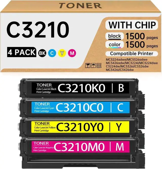 Main image of C3210 C3224 Toner Cartridge (4-Pack, with Chip) C3210K0/C3210C0/C3210Y0/C3210M0 Compatible for Lexmark MC3224 MC3326 MC3426 MC3224i MC3224 C3224 MC3326i C3326 MC3426i C3426-1,500 Pages per Color