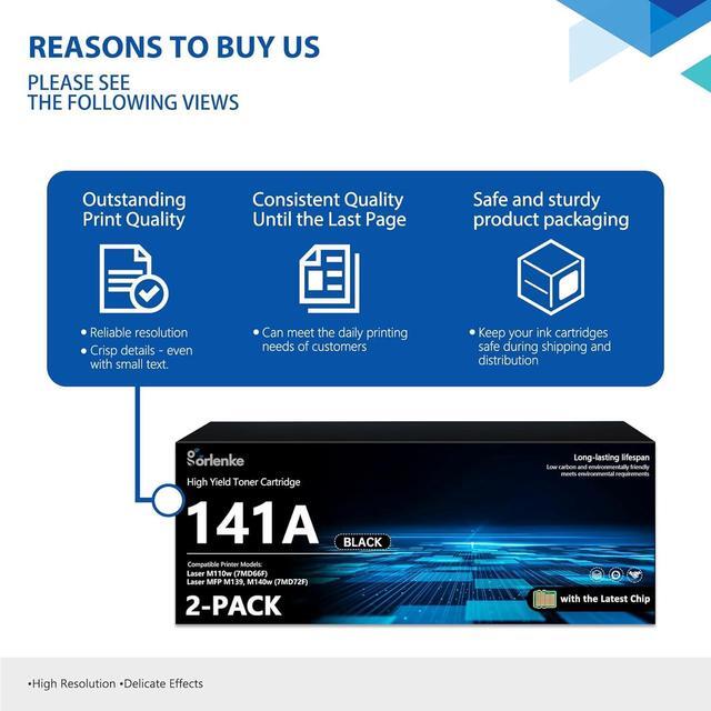 Alt view image 6 of 7 - W1410A 141A Black Toner Cartridge with CHIP 2 Pack, 141A High Yield Black Toner Cartridge Remanufactured Replacement for HP Toner 141A W1410A for Laser MFP M139w M110w (7MD66F) M140w (7MD72F) Printer