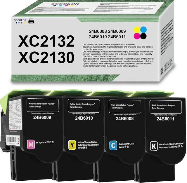Main image of Ennovor XC2132 XC2130 Toner Cartridge Black Cyan Magenta Yellow Replacement for Lexmark XC2130 XC2132 Printer.24B6008 24B6009 24B6010 24B6011