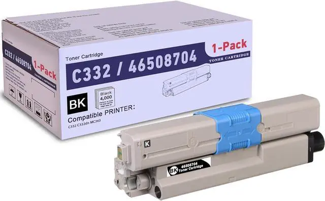 Main image of Ennovor 1 Pack Black 46508704 Compatible C332 Toner Cartridge, Replacement for OKI C332 (46508704) - Compatible with: C332 C332dn MC363 Printer | Up to 4,000 Pages 1 Each