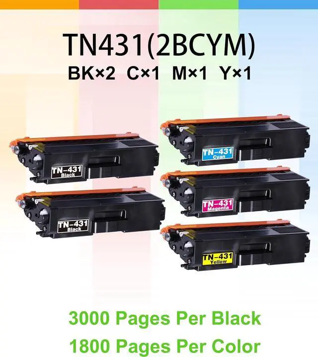 Alt view image 2 of 7 - Ennovor (Pack of 5) Compatible Replacement for Brother TN431 TN-431 Toner Cartridge (Basic 4 Color Combo + Extra Black) Work for MFC-L8610CDW HL-L8360CDW HL-L8260CDW Printer