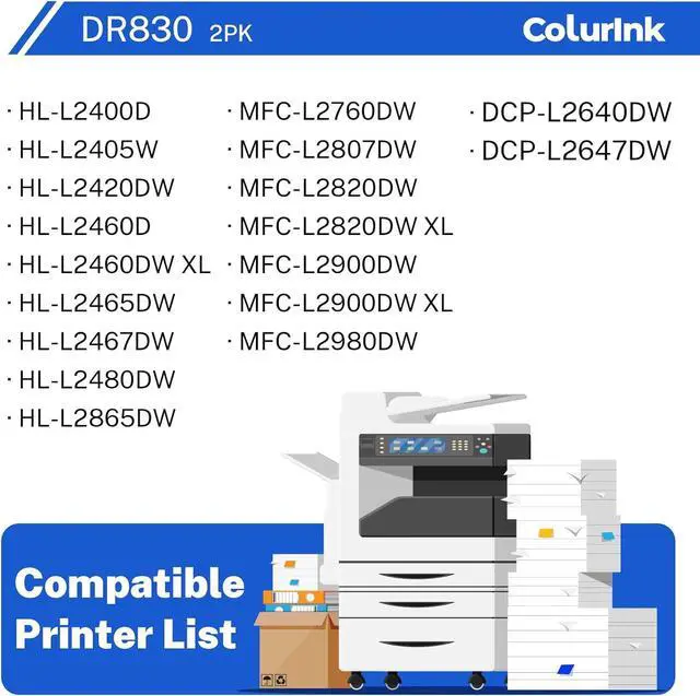 Alt view image 3 of 7 - DR830 DR-830 Drum for Brother Printer DCP-L2640DW Replacement for DR 830 Drum Unit TN830 TN830XL TN 830 Toner Cartridge for Brother HL-L2460DW MFC-L2820DW DCP-L2640DW HL-L2405W (Drum only, 2 Packs)