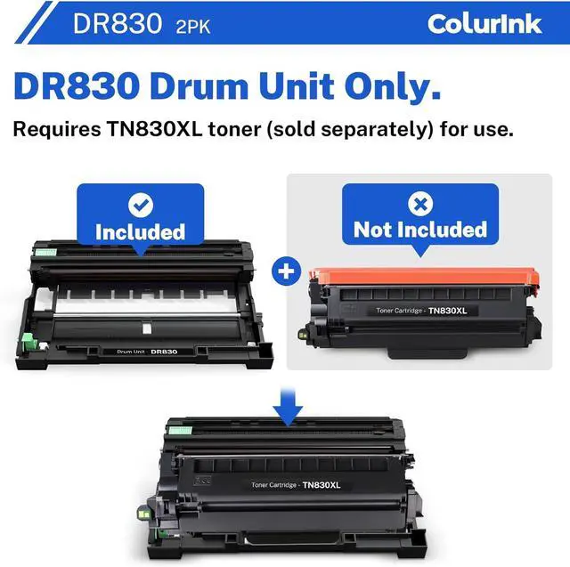 Alt view image 4 of 7 - DR830 DR-830 Drum for Brother Printer DCP-L2640DW Replacement for DR 830 Drum Unit TN830 TN830XL TN 830 Toner Cartridge for Brother HL-L2460DW MFC-L2820DW DCP-L2640DW HL-L2405W (Drum only, 2 Packs)