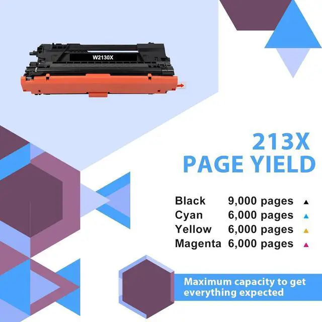 Alt view image 4 of 6 - 213X Toner Cartridge High Yield 4 Pack (with Chip) Compatible for HP 213X 213A W2130X Toner for HP Enterprise 5700dn 6700dn 6701dn Color MFP 5800f 5800dn 6800dn 5800 6800 Series Printer Ink (KCYM)