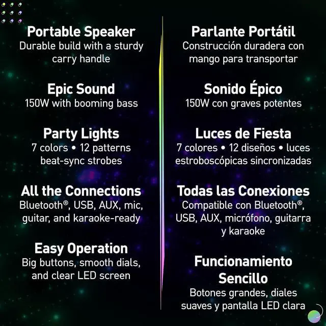 Alt view image 2 of 7 - Panasonic BMAX Portable Speaker Bluetooth, 75W Bass Boost Long Battery Life, Wireless, 7 Light Colors & 12 Patterns w/Flash & Strobe Plug-in Guitar & Host Karaoke Party, SC-BMAX5