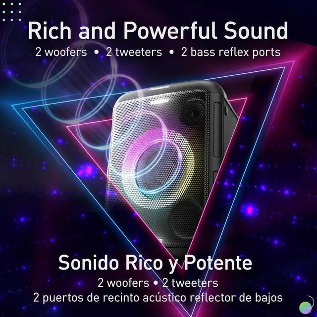 Alt view image 3 of 7 - Panasonic BMAX Portable Speaker Bluetooth, 75W Bass Boost Long Battery Life, Wireless, 7 Light Colors & 12 Patterns w/Flash & Strobe Plug-in Guitar & Host Karaoke Party, SC-BMAX5