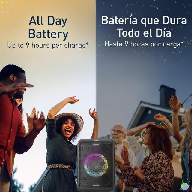 Alt view image 5 of 7 - Panasonic BMAX Portable Speaker Bluetooth, 75W Bass Boost Long Battery Life, Wireless, 7 Light Colors & 12 Patterns w/Flash & Strobe Plug-in Guitar & Host Karaoke Party, SC-BMAX5