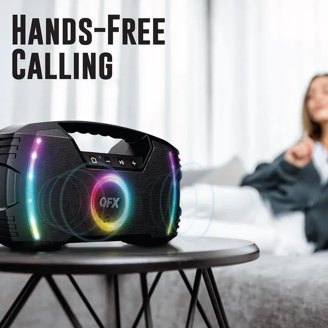 Alt view image 7 of 7 - Powerful & Portable Waterproof All Terrain Bluetooth Speaker with Deep Bass, LED Party Lights, Fast USB-C Charging, FM Radio, AUX  QFX BT-ZX35