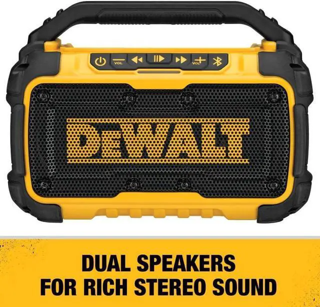 Alt view image 3 of 6 - DEWALT 20V MAX Bluetooth Speaker, 100 ft Range, Durable for Jobsites, Phone Holder Included, Lasts 8-10 Hours with Single Charge (DCR010)