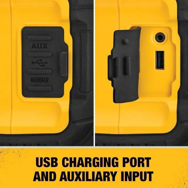 Alt view image 4 of 6 - DEWALT 20V MAX Bluetooth Speaker, 100 ft Range, Durable for Jobsites, Phone Holder Included, Lasts 8-10 Hours with Single Charge (DCR010)