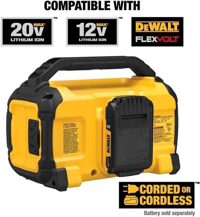 Alt view image 5 of 6 - DEWALT 20V MAX Bluetooth Speaker, 100 ft Range, Durable for Jobsites, Phone Holder Included, Lasts 8-10 Hours with Single Charge (DCR010)