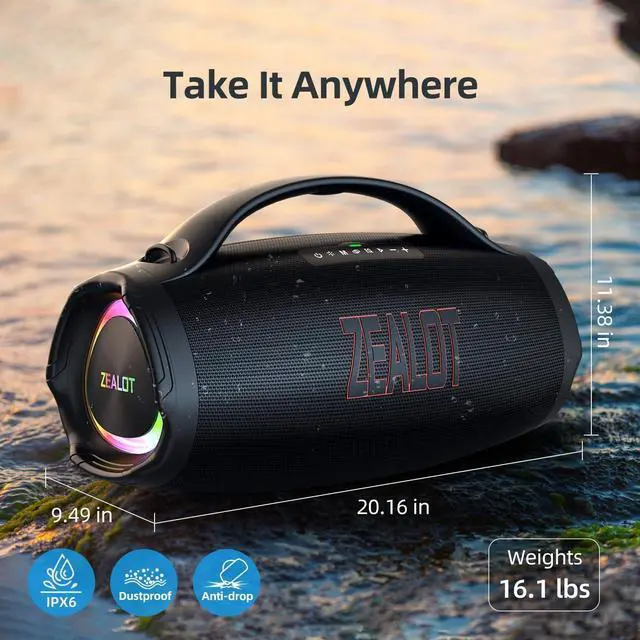 Alt view image 3 of 7 - ZEALOT Big Bluetooth Speaker Loud, Protable Speaker with Subwoofer, 160W RMS/200W Peak, Massive Bass Boombox, IPX6 Waterproof/Party/Outdoor/Wireless Stereo Pair/EQ/Fast Charge /36000mAH