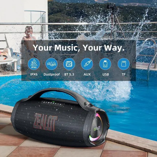 Alt view image 4 of 7 - ZEALOT Big Bluetooth Speaker Loud, Protable Speaker with Subwoofer, 160W RMS/200W Peak, Massive Bass Boombox, IPX6 Waterproof/Party/Outdoor/Wireless Stereo Pair/EQ/Fast Charge /36000mAH