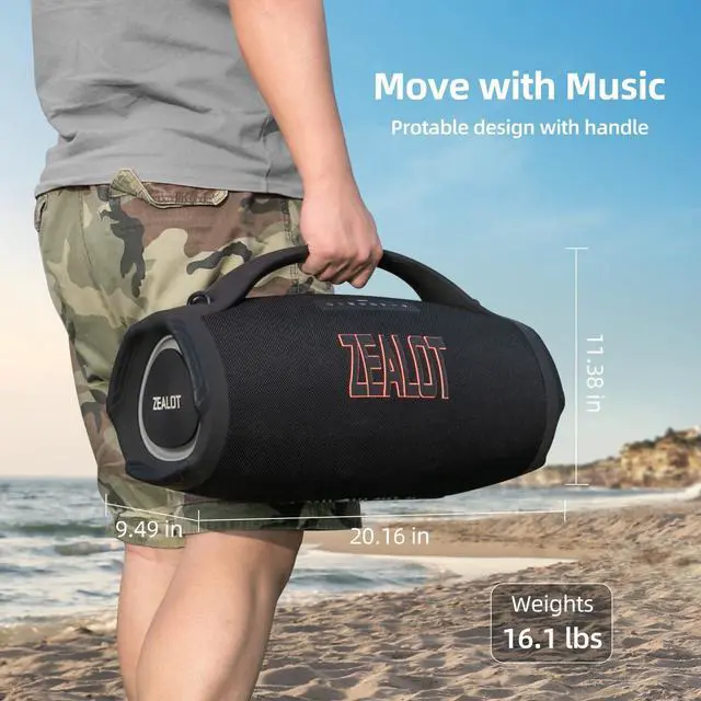 Alt view image 7 of 7 - ZEALOT Big Bluetooth Speaker Loud, Protable Speaker with Subwoofer, 160W RMS/200W Peak, Massive Bass Boombox, IPX6 Waterproof/Party/Outdoor/Wireless Stereo Pair/EQ/Fast Charge /36000mAH