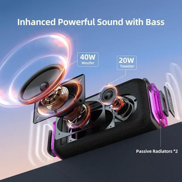 Alt view image 2 of 7 - ZEALOT Bluetooth Speaker, Portable Speakers for Home/Outdoor Use, 50W (60W Peak), IPX6 Waterproof, Wireless Dual Pairing, EQ, USB/TF/Line-in/ BT5.3, Travel Speaker Clear Sound with Bass for Party