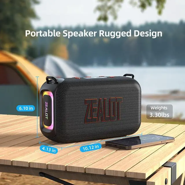 Alt view image 5 of 7 - ZEALOT Bluetooth Speaker, Portable Speakers for Home/Outdoor Use, 50W (60W Peak), IPX6 Waterproof, Wireless Dual Pairing, EQ, USB/TF/Line-in/ BT5.3, Travel Speaker Clear Sound with Bass for Party