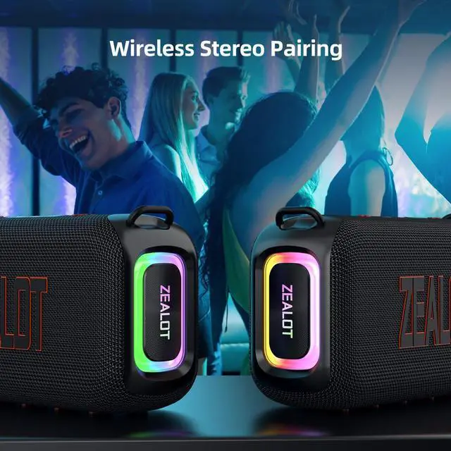 Alt view image 7 of 7 - ZEALOT Bluetooth Speaker, Portable Speakers for Home/Outdoor Use, 50W (60W Peak), IPX6 Waterproof, Wireless Dual Pairing, EQ, USB/TF/Line-in/ BT5.3, Travel Speaker Clear Sound with Bass for Party