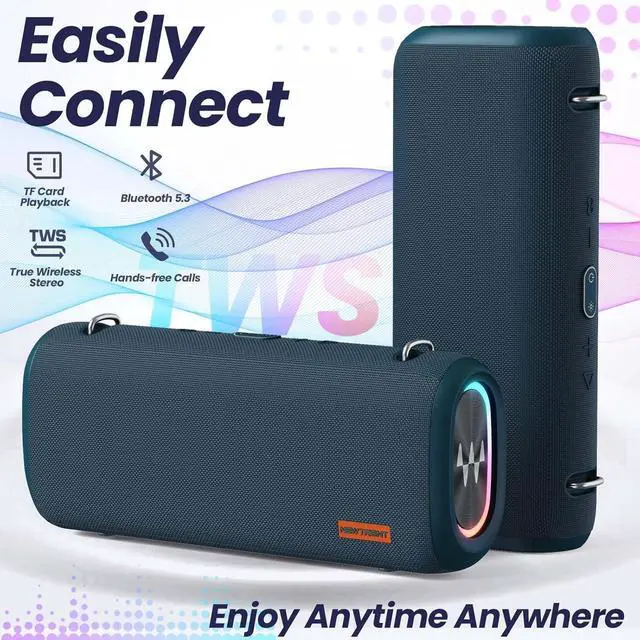 Alt view image 3 of 7 - Vibe Pro Outdoor Bluetooth Speaker, 80W Peak Loud Portable Wireless Speaker, Waterproof IPX65, Deep Bass, RGB Lights, Studio Quality Sound Powered by Waves Audio, Party & Pool Ready (Blue)