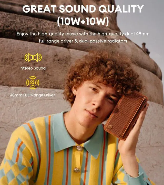 Alt view image 3 of 7 - Edifier MP230 Portable Bluetooth Speaker, Wireless Speaker with Stereo Sound for Home & Outdoor Travel, 9h Playtime, Supports AUX, USB-C, TF Card, 20W RMS - Classic Wooden