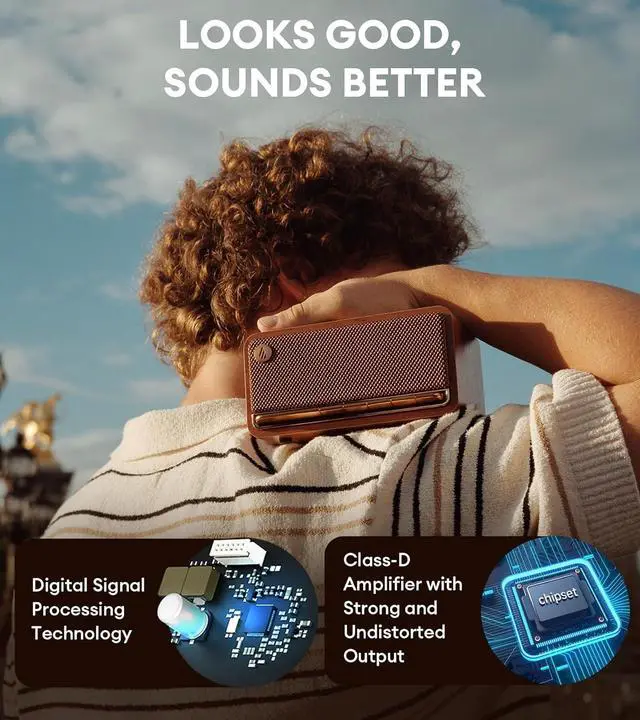 Alt view image 4 of 7 - Edifier MP230 Portable Bluetooth Speaker, Wireless Speaker with Stereo Sound for Home & Outdoor Travel, 9h Playtime, Supports AUX, USB-C, TF Card, 20W RMS - Classic Wooden