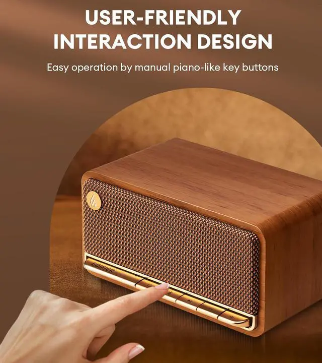 Alt view image 5 of 7 - Edifier MP230 Portable Bluetooth Speaker, Wireless Speaker with Stereo Sound for Home & Outdoor Travel, 9h Playtime, Supports AUX, USB-C, TF Card, 20W RMS - Classic Wooden
