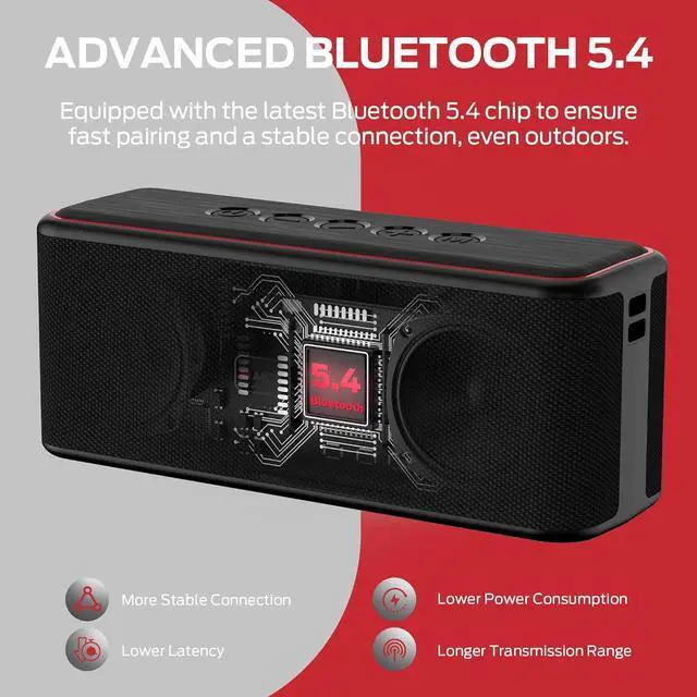 Alt view image 3 of 7 - Monster Shock Plus Bluetooth Speaker, Portable Speaker with 30W Loud Stereo Sound, Bluetooth 5.4, TWS Pairing, 15H Playtime, Support AUX/TF Card, IPX6 Waterproof Wireless Speakers for Outdoor, Party