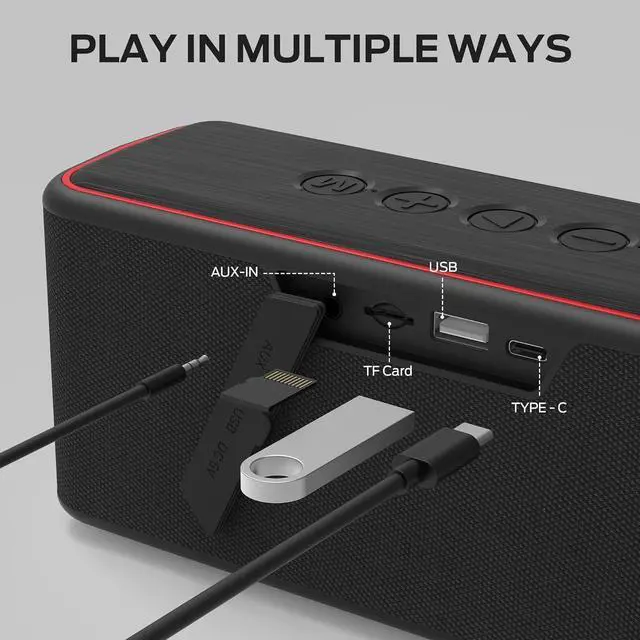 Alt view image 4 of 7 - Monster Shock Plus Bluetooth Speaker, Portable Speaker with 30W Loud Stereo Sound, Bluetooth 5.4, TWS Pairing, 15H Playtime, Support AUX/TF Card, IPX6 Waterproof Wireless Speakers for Outdoor, Party