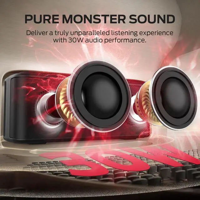 Alt view image 2 of 7 - Monster Shock Plus Bluetooth Speaker, Portable Speaker with 30W Loud Stereo Sound, Bluetooth 5.4, TWS Pairing, 15H Playtime, Support AUX/TF Card, IPX6 Waterproof Wireless Speakers for Outdoor, Party
